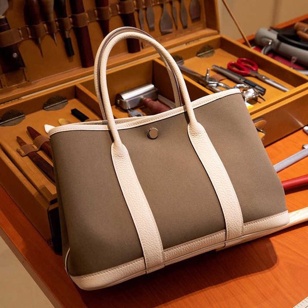 

highest quality classic garden party tote bag handmade wax line bucket bag for women canvas color matching garden shopping catfish vk4g