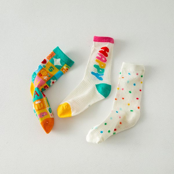 

kids socks 6840 children 3pairslot summer autumn fashion girls casual 112year boys 230728, Pink;yellow