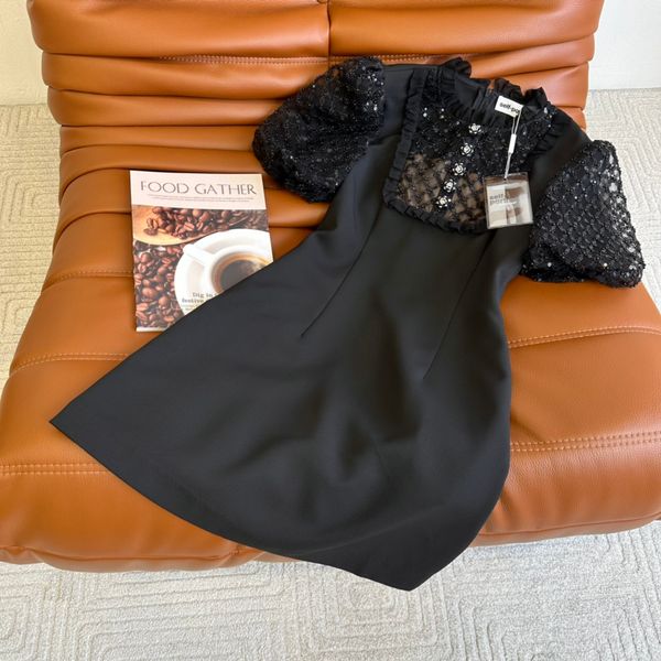 

sp 2023 spring/summer dress classic black platinum sequin bubble sleeves academy style short dress july, Black;gray