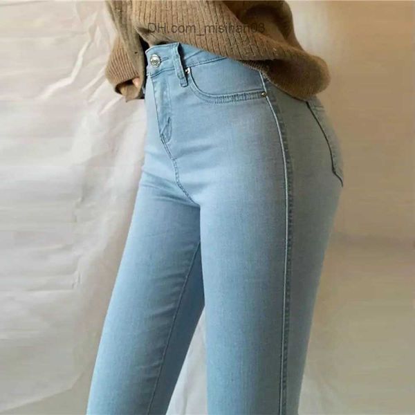 

women's jeans tight high waist blue jeans women's plus size 38 40 korean fashion ultra thin pencil pants street clothing elastic t