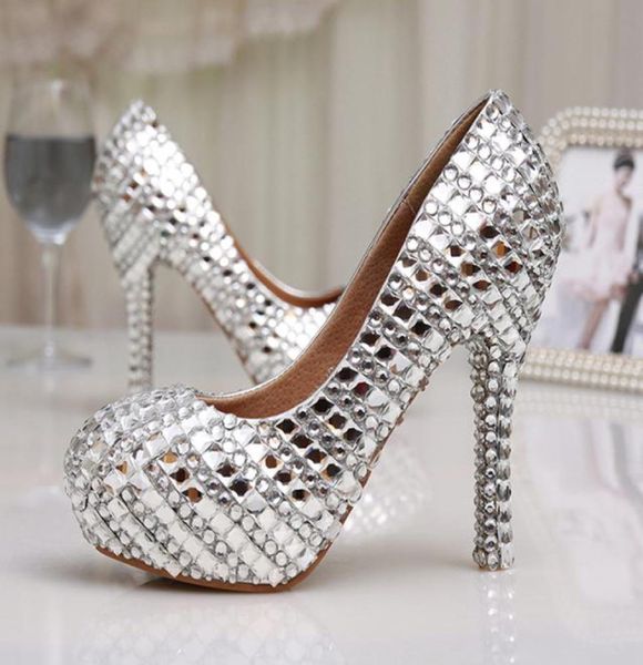 

womens high heel glitter crystal platforms wedding shoes diamond jeweled silver bridal shoes 12cm prom evening pumps6354107, Black