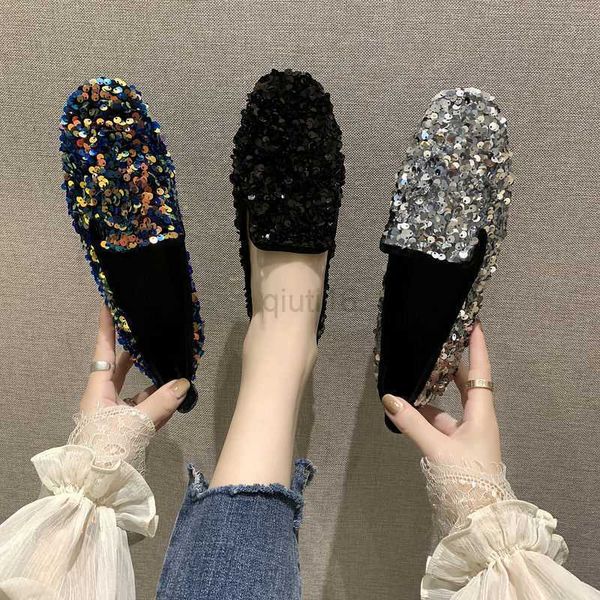 

dress shoes girls sparkle loafers women sequin slip-on dress shoes 2020 designer pointed toe party moccasins female glitter flat shoes, Black