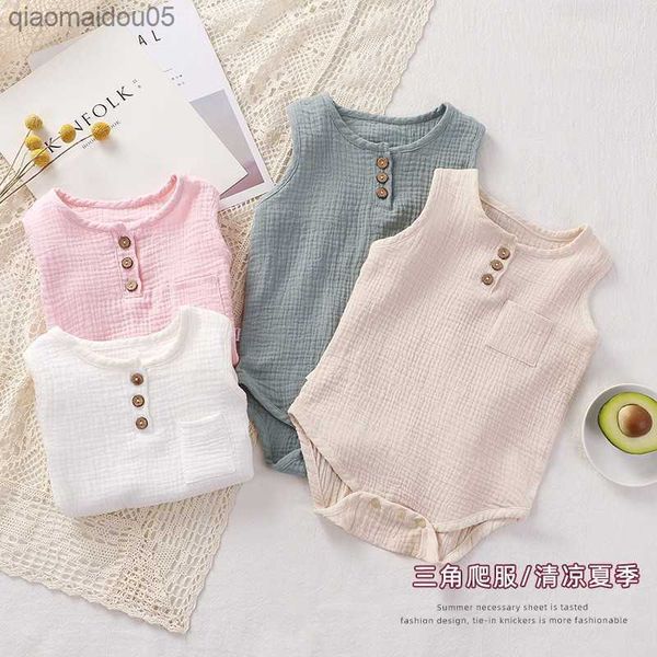

2023 summer clothes newborn romper sleeveless baby girl onesie thin soft infant sleepwear pure color baby triangle climb clothes l230712, Blue