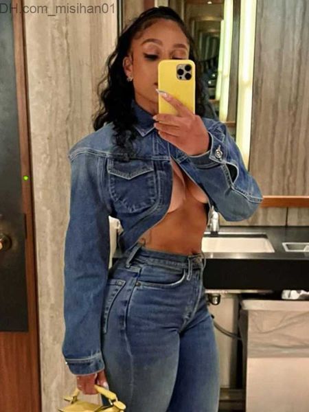 

women's jeans weiyao y2k jean jacket women's 2023 autumn women's casual short jacket jeans punk bomber cardigan jacket retro, Blue