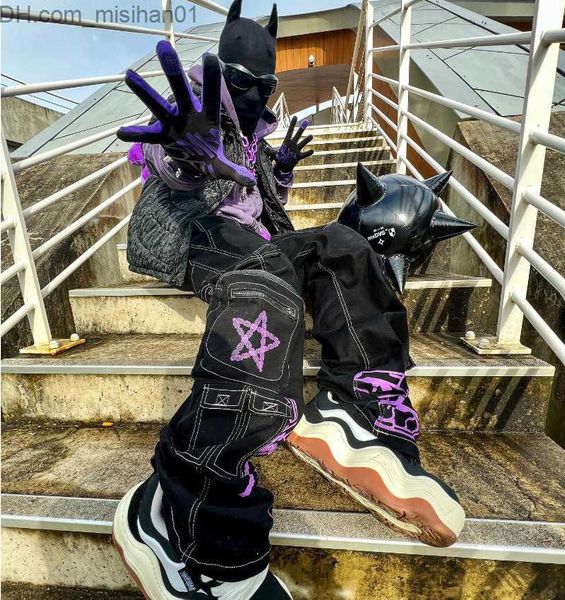 

women's jeans y2k product pants women's 2023 new fashion harajuku trend jeans women's model printing casual street hip hop bl, Blue