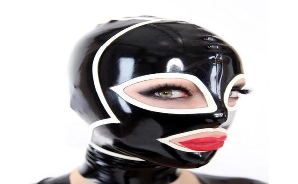 

100 pure latex hoods open eyes and mouth rubber fetish beautiful girl mask cosplay party wear handmade costumes2064847, Silver