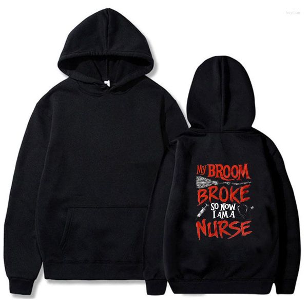 

men's hoodies my broom broke so now i am a letter autumn funny vintage gothic hooded women men long sleeves sweatshirts, Black