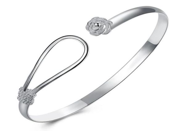 

luckyshine 6pcs holiday gift shiny unique rose flower pure 925 sterling silver open adjustable bracelets bangles russia bangles9214129, Black