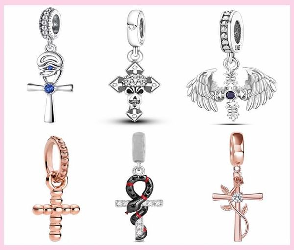 

925 silver fit charm 925 bracelet cross skull charm evil eyes dark charms set pendant diy fine beads jewelry6275461, Bronze;silver
