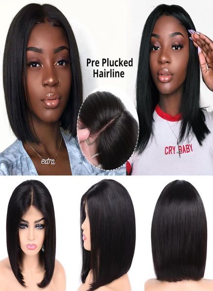 

short lace front human hair wigs human hair brazilian straight bob wig perruque cheveux humain lace wig remy hair frontal wigs1004156, Black