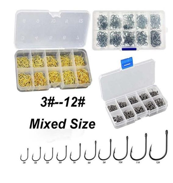

100pcsbox high carbon steel goldsilver carp fishing bait 10 mixed sizes 312 sharpened ultrapoint fishing hook set1287580