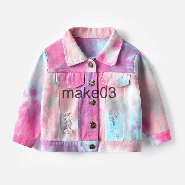 

jackets children's denim jacket multicolor tiedye short denim jacket new boys and girls lapel longsleeved denim jacket j230728, Blue;gray