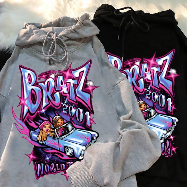 

men's hoodies sweatshirts bratz letter sweatshirts women's casual black harajuku fashion hooded streetwear long sleeve graphic ja