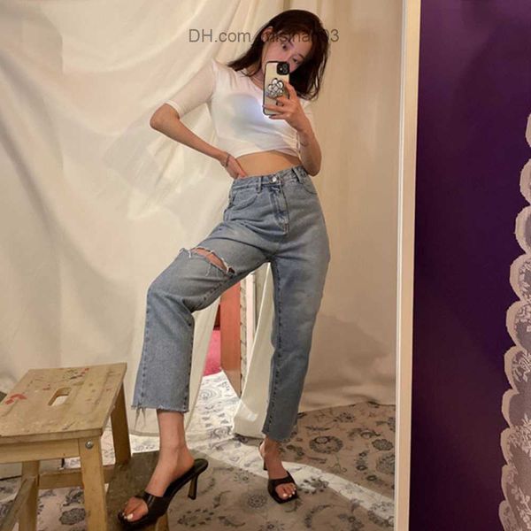 

women's jeans summer street clothes cracked hole baby blue women's jeans 2022 spring back hole denim pencil jeans women's ank
