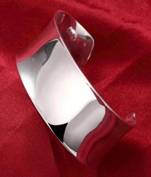 

silver 925 jewelry bangle bracelet simple round big open bangles women men trendy99194851511866, Black