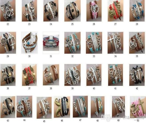 

mix 50 style infinite believe hunger games anchor love jesus owl birds multilayer pattern leather bracelet 10pcslot1970211, Black