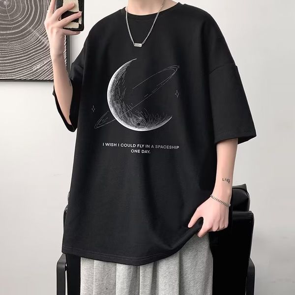 

2023 designer t-shirt loose t shirts class uniforms print short sleeve work clothes city style print round neck fashion leisure t shirt men, White;black
