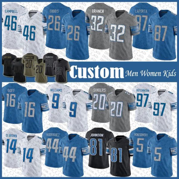 

custom 97 aidan hutchinson jahmyr gibbs football jersey amon ra st brown jack campbell sam laporta brian branch hendon hooker brodric martin, Black;red