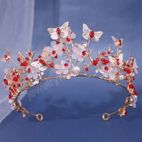 

sweet cute fashion ab crystal pearl tiara crown for women wedding party queen bridal bride butterfly crown hair jewelry, White;golden