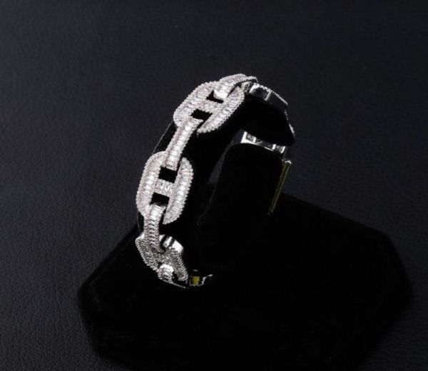 

miami 14mm prong setting cuban link chain baguette bracelet iced out cubic zirconia bangle hip hop jewelry9421311, Black