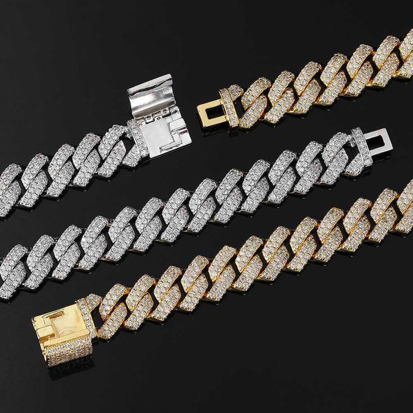 

custom hip hop jewelry iced out 14mm s925 vvs moissanite cuban link chain necklace for man, Silver