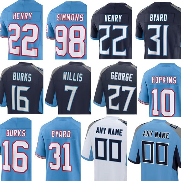 

football jersey 22 derrick henry 16 treylon burks 31 kevin byard 27 eddie george 7 malik willis 9 steve mcnair 17 ryan tannehill 28 chris jo, Black;red
