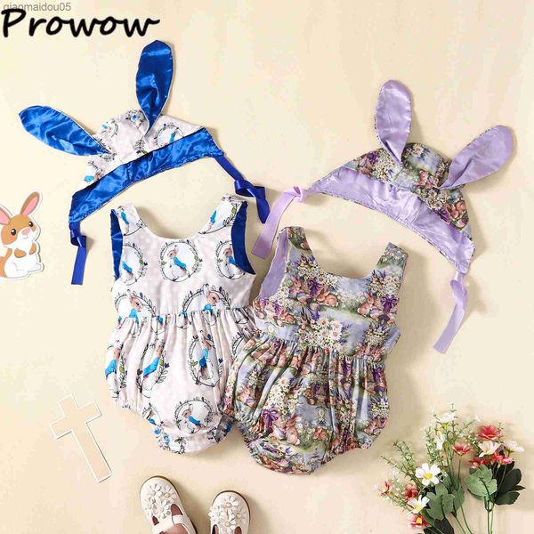 

prowow my first easter bodysuit for girls rabbit sleeveless floral jumpsuit+bunny hat newborn sweet onesie baby party come l230712, Blue
