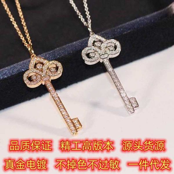 

classic seiko high edition s925 silver tiffay iris full diamond key pendant 18k rose gold necklace female