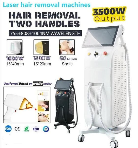 

original 2 handles ice diode laser machine permanent hair removal 755nm 808nm 1064nm titanium ice platinum triple wavelength quickly painles, Black