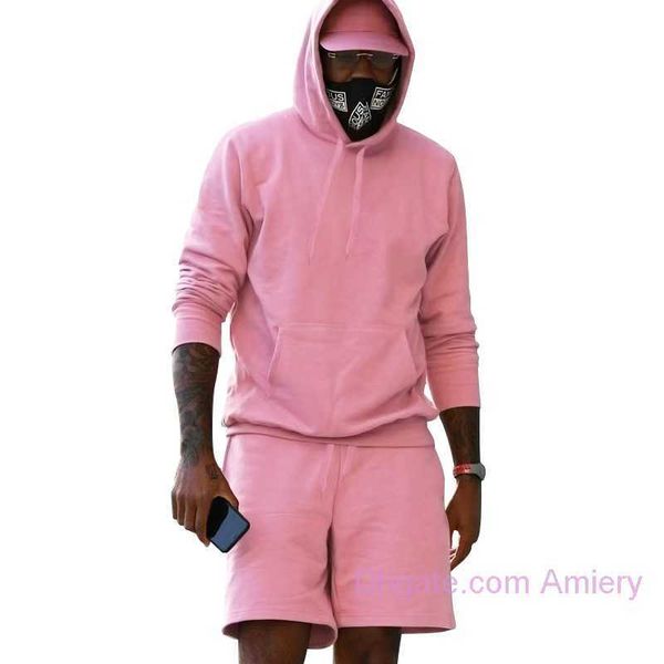

oversized mens tracksuits hoodie loose fitting casual sports high street trend hooded long sleeved pullover set shorts suits, Gray