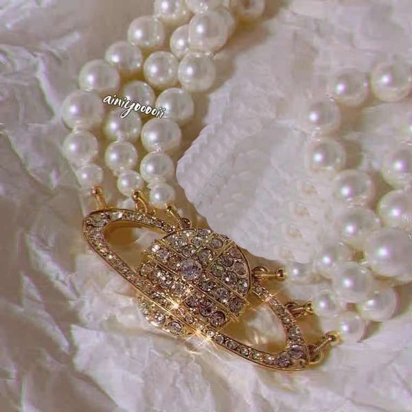 

fashion jewelry womens peal necklace gold saturn pendant bead jewellry luxury designer design alloy making classic anniversary gift jewlery, Silver