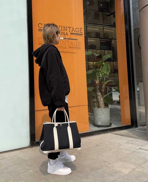 

classic garden party tote bag 36cm canvas panel contrast handheld crossbody middle ancient large capacity mother and child double shoulder s