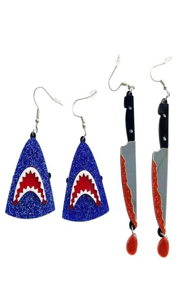 

shark dagger dangle earrings for women trendy halloween jewelry acrylic accessories9582118, Silver