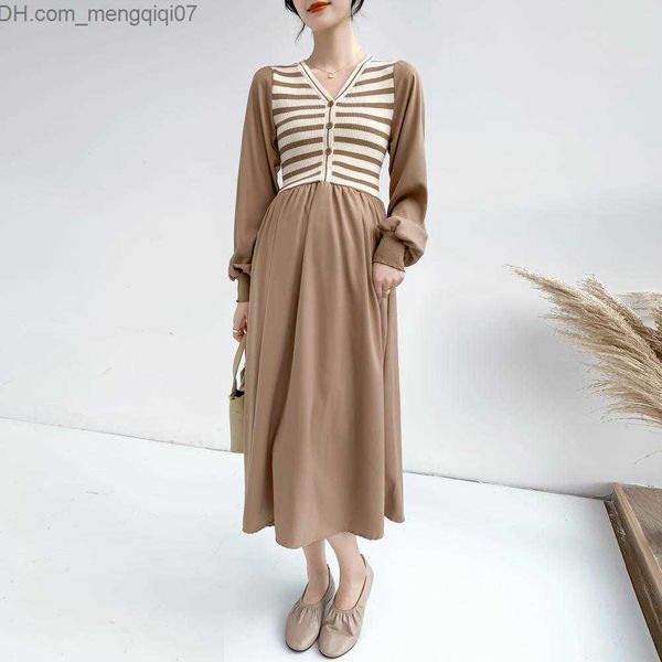 

maternity dresses fashion pregnant women's dress knitted stripe splicing work chiffon pregnant women's dress office elegant women&, White