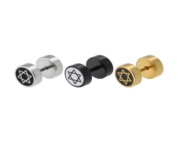 

316l stainless steel earrings six star studs screw stud earrings black gold plated earring jewlery for women men6390642, Golden;silver