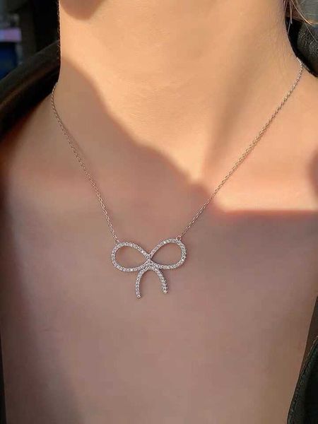 

brand original tiffay bow necklace 925 sterling silver plated 18k gold di family diamonds full diamond pendant collar chain