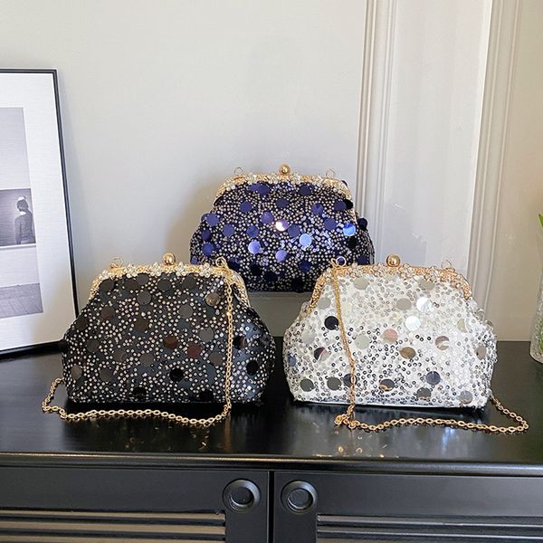 

evening bags women handle bag fashion vintage crossbody bag solid shiny luxury designer ladies tote bag trend chain cluth party handbags 230