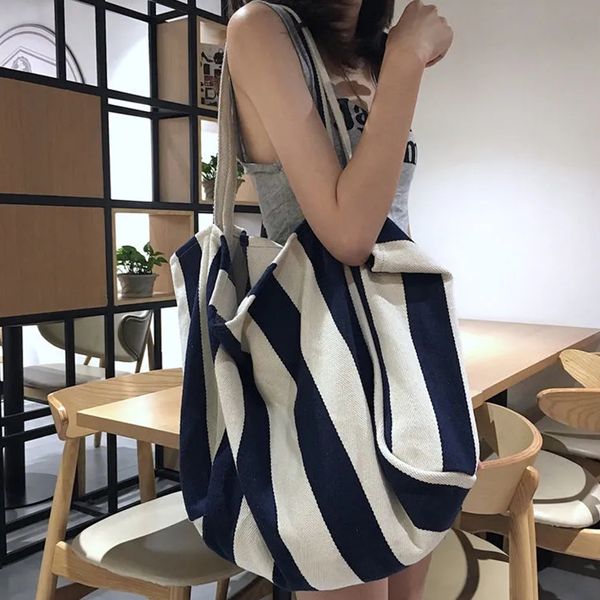 

evening bags casual striped canvas bag for women large capacity shoulder bag daily shopping student bookbag for school travel beach bag 2307