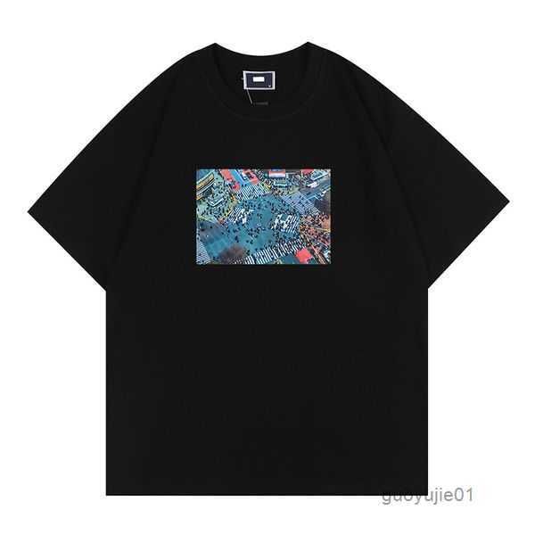 

2023 designer kith men's t-shirts the new yorker skyline newsstand rabbit paper cutting printed round neck cotton loose casual t-shirt, White;black