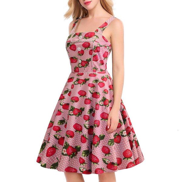 

x selling womens strawberry print single dress, Black;gray