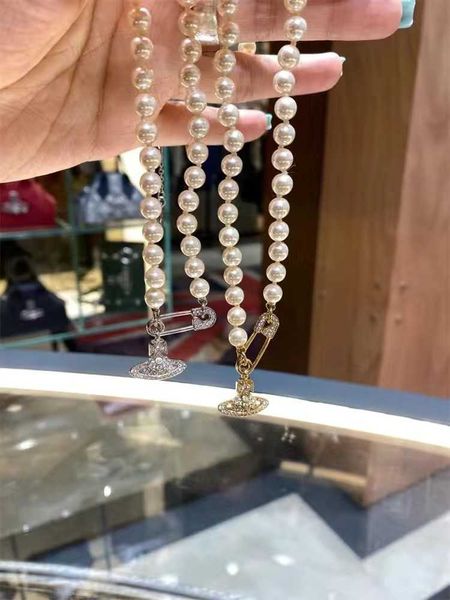 

the empress dowager's classic pearl necklace vivienne saturn pin necklace choker's cool style, Black