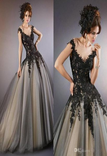 

2020 new elegant ball gown evening dresses sheer black lace appliques formal prom gowns custom made floor gothic pageant party dre1959433, Black;red