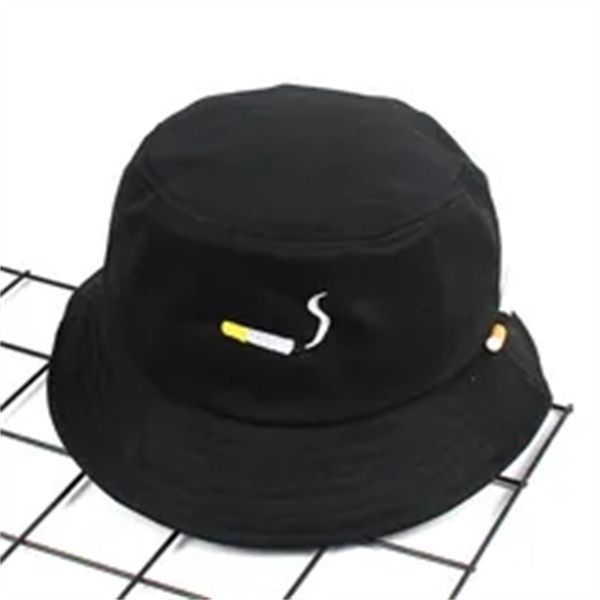 

2021 solid black men women bucket hat cigarette embroidery no chill hip hop fishing cap panama bob hat flat sunhat a2, White;black