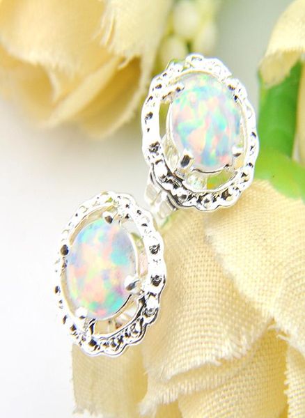 

promotion 25 pair luckyshine fashion simple white opal gemstone 925 silver wedding party women round stud ear2556632, Golden;silver