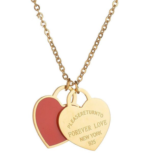 

mens necklace heart necklace gold necklace women double heart luxury jewelry female new send girlfriend valentine's day jewelry necklac, Silver