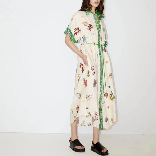 

australian designer white linen short sleeve vivid patternl shirt dress, Black;gray