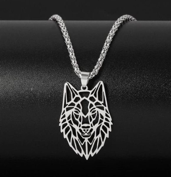 

hollow wolf head pendant necklace for men silver color stainless steel punk forest animals wolf long chain necklaces jewelry294y1624014