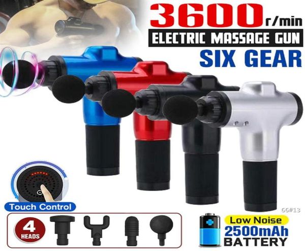 

3600r min 6 gears muscle massager electric therapy massage guns relief pain sport fascia massage machine body relax with 4 head 18341349