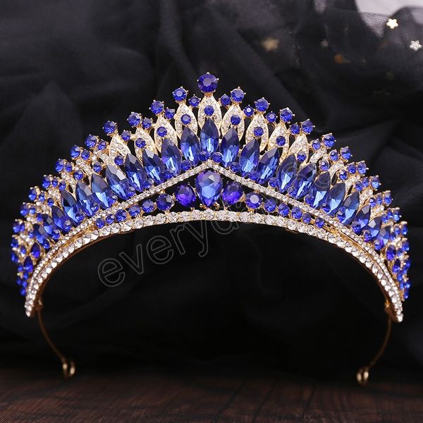 

vintage princess tiara crown luxury green red blue crystal tiara women wedding headdress bridal hair jewelry, White;golden