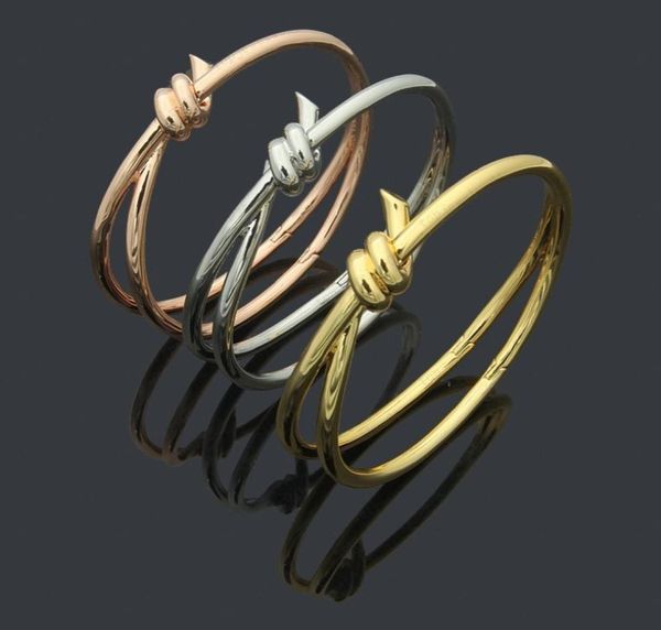 

designer gold bangle women stainless steel knotted glossy couple bracelets men039s fashion luxury jewelry valentine039s day 5721718, Black